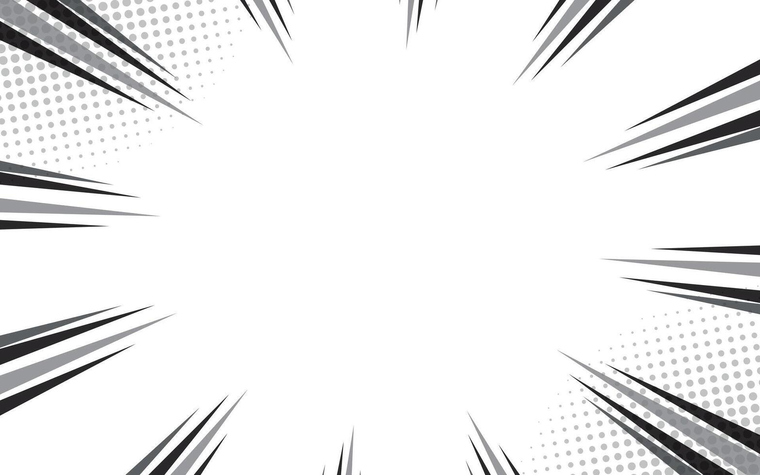 Black and gray radial comics style lines, isolated on white background. vector