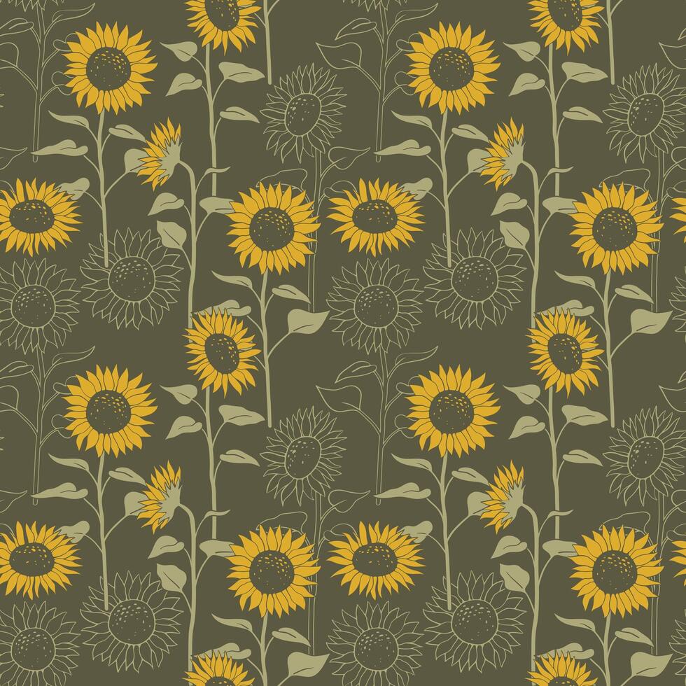 Sunflower field pattern background. vector
