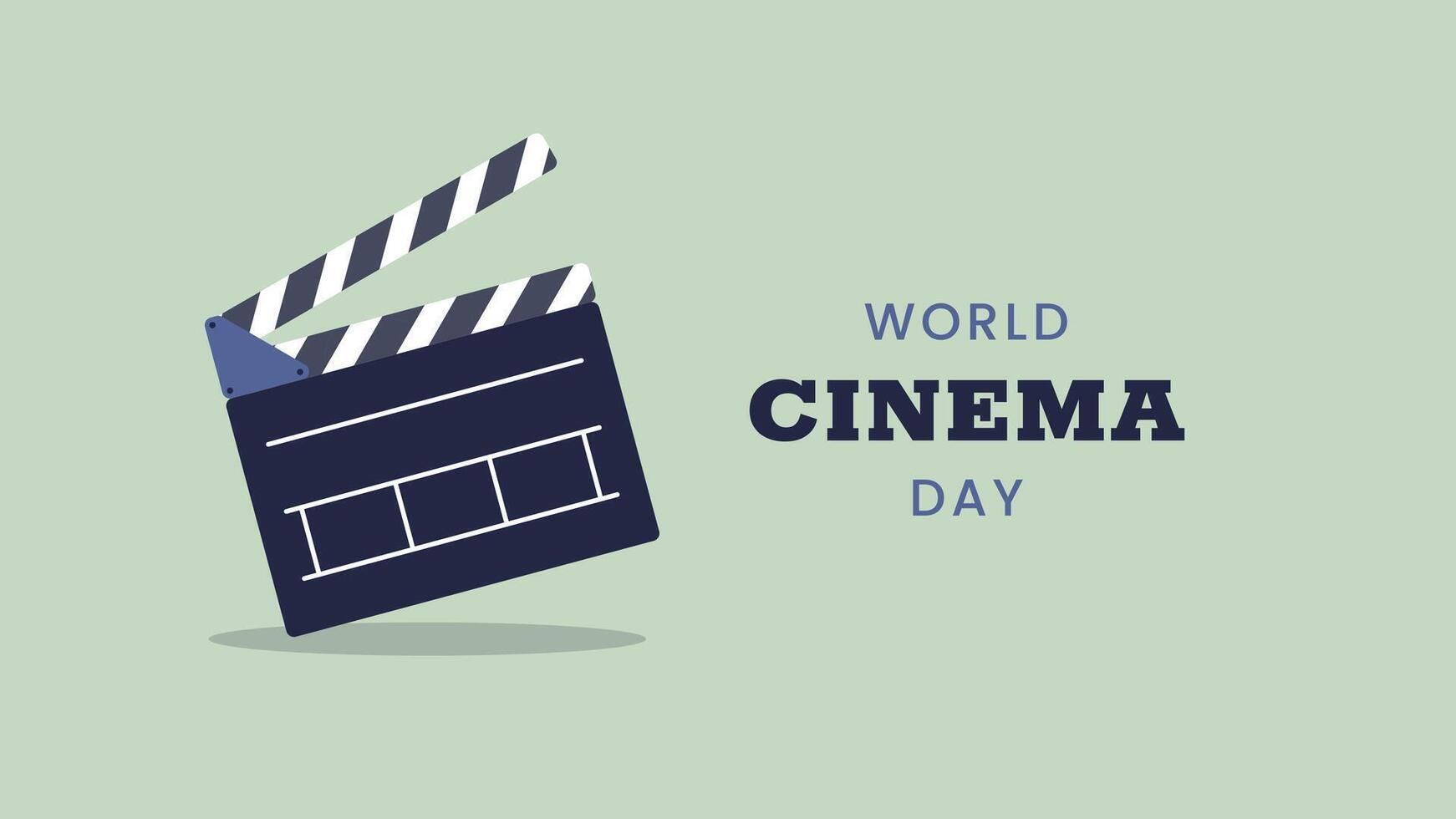 World Cinema Day horizontal banner. December 28. Retro colors. Minimal holiday concept. Template for background, social media post, web banner, card, poster with text inscription. Camera film vector