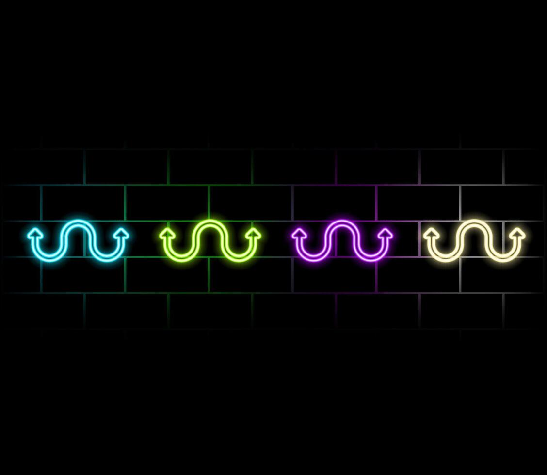 3d render, abstract minimalist geometric background. Glowing neon arrow points right, direction symbol vector