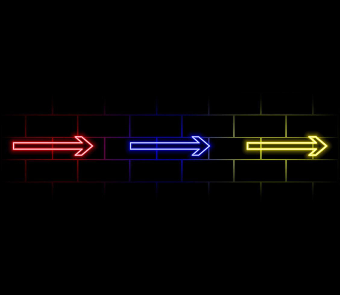 Futuristic Sci Fi Modern Neon Pink Blue Gradient Glowing Arrow Frame for Banner on Dark Empty Grunge Brick Background. Retro Neon Sign vector