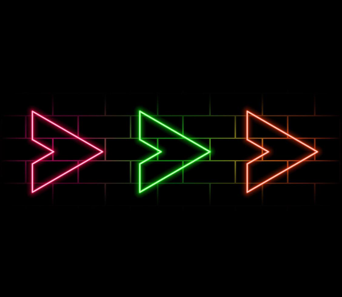 neon arrow luminous indicator neon tube showing right direction to right side glowing icon on transparent background vector