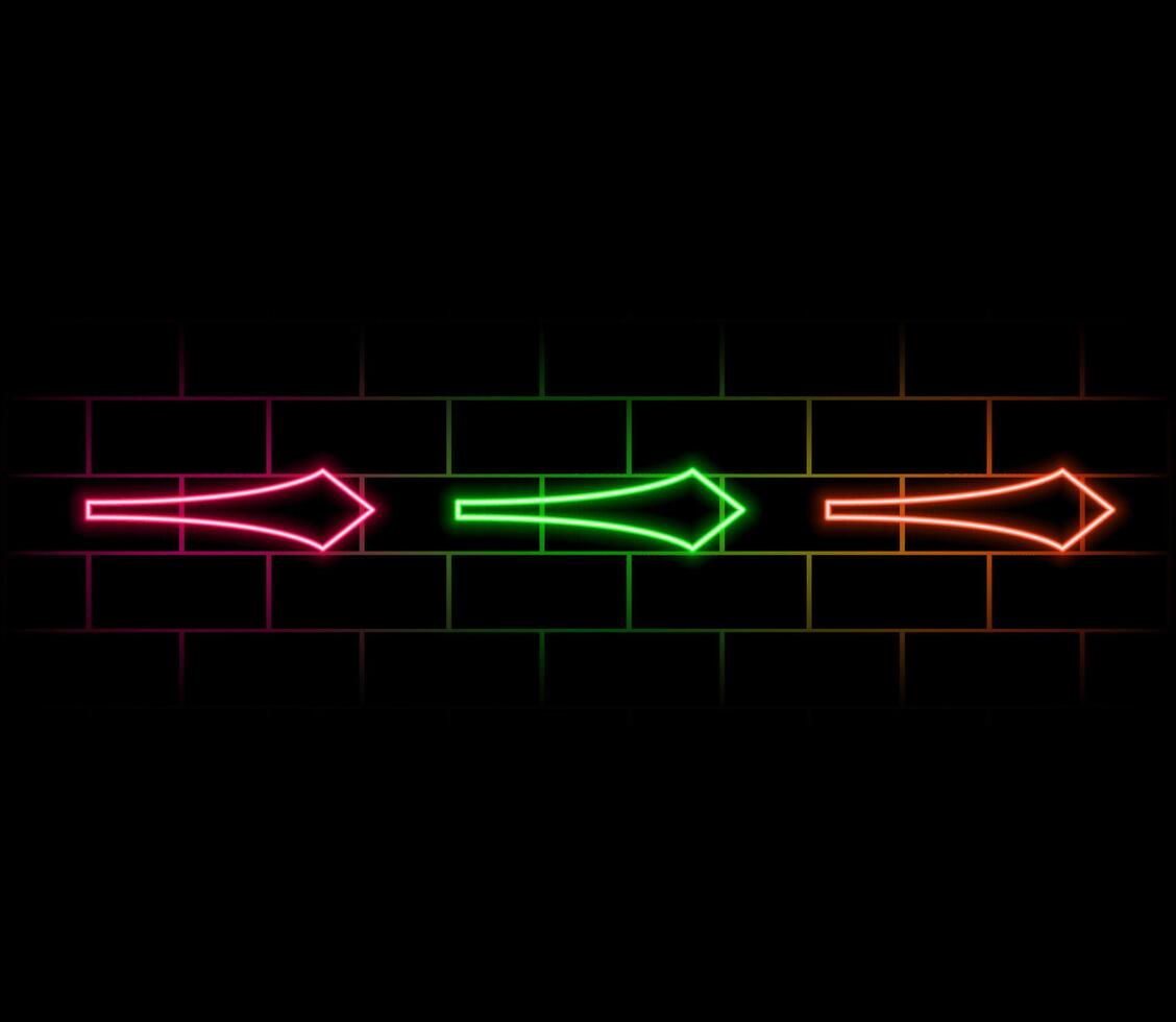 Red neon arrow with glowing effect. arrow sign, Safety type. 3D rendering, realistic isolated neon sign of Arrow logo decoration and template covering on the black background. vector