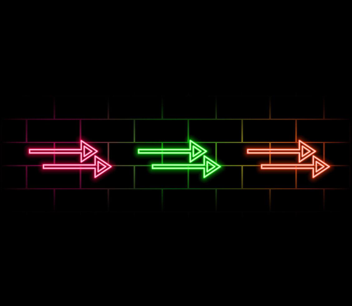 A set of neon directional arrows in different colors. vector