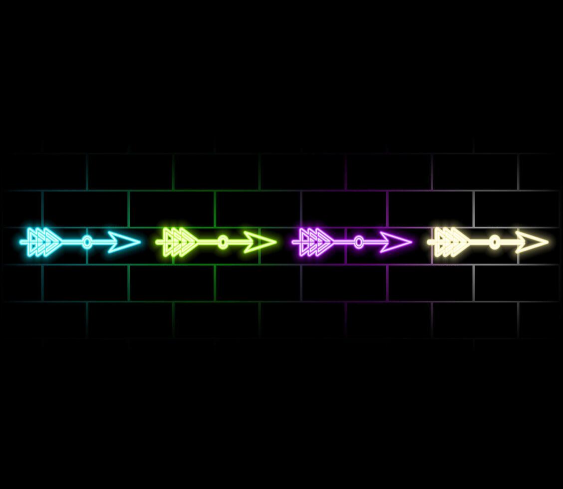 Neon frame. Set of neon arrows in different. Laser glowing lines on a dark background. Neon glowing pointer. vector