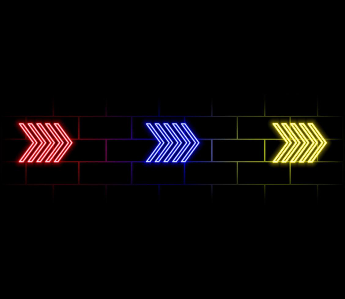 Neon arrow symbol icon. Black Background with arrow direction down. Directional sign. Flashing neon icon to the download arrow. neon arrow sign vector