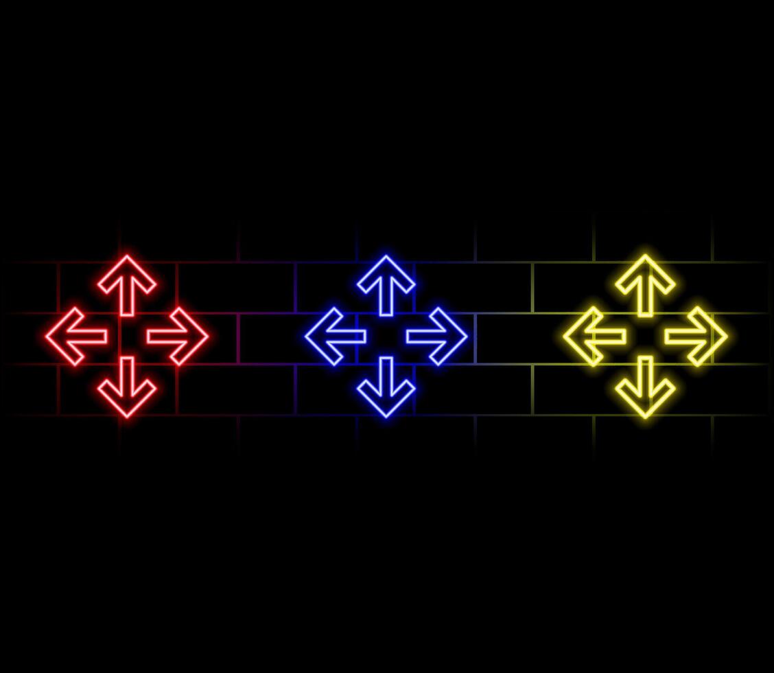 a red neon arrow turning right. Road sign icon light glow red, bright symbol with a dark background icon in chat neon. A bright red glowing symbol with a dark vector