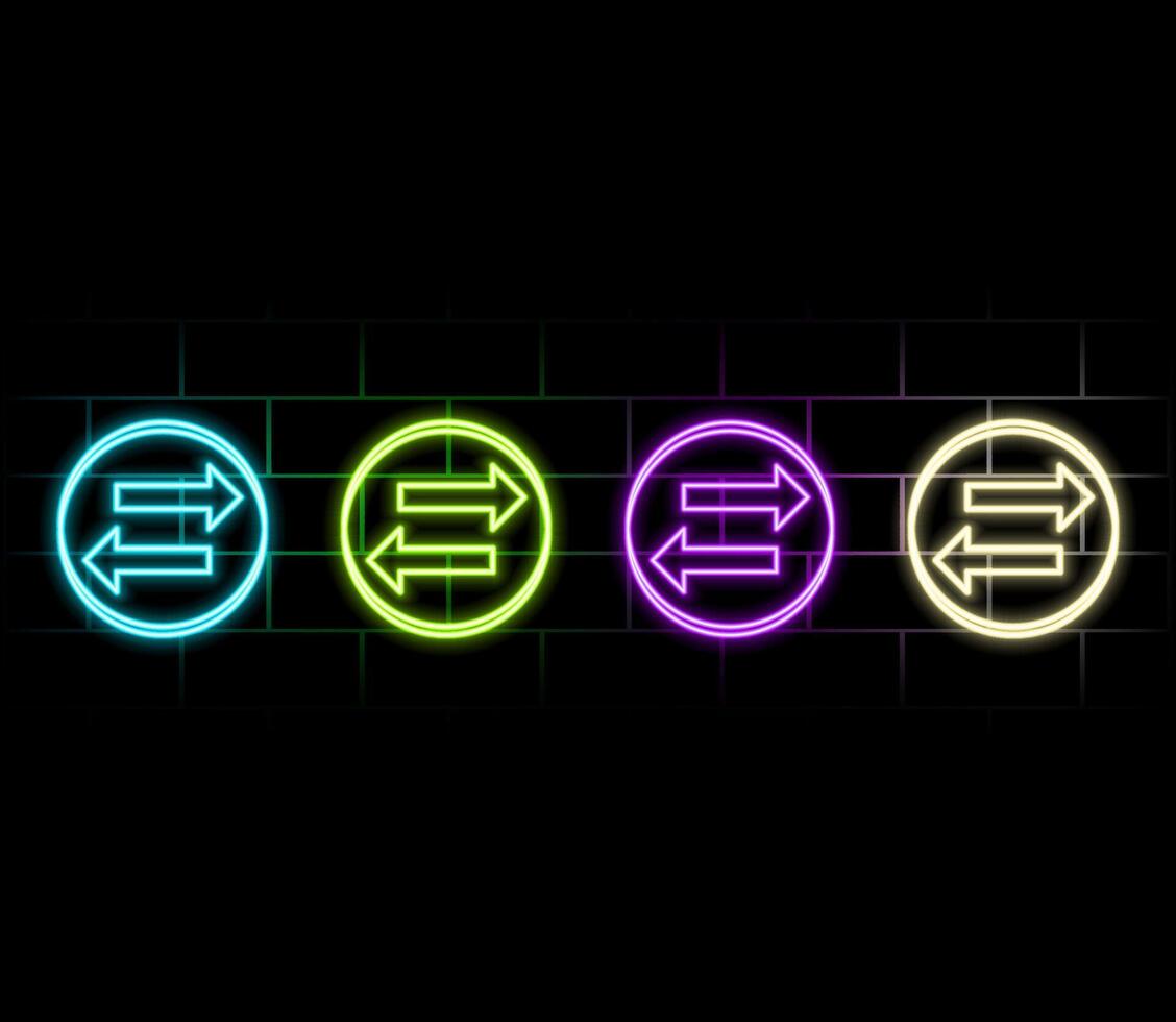 Glow neon arrows. Light direction arrows retro outside street advertizing elements neon realistic vector