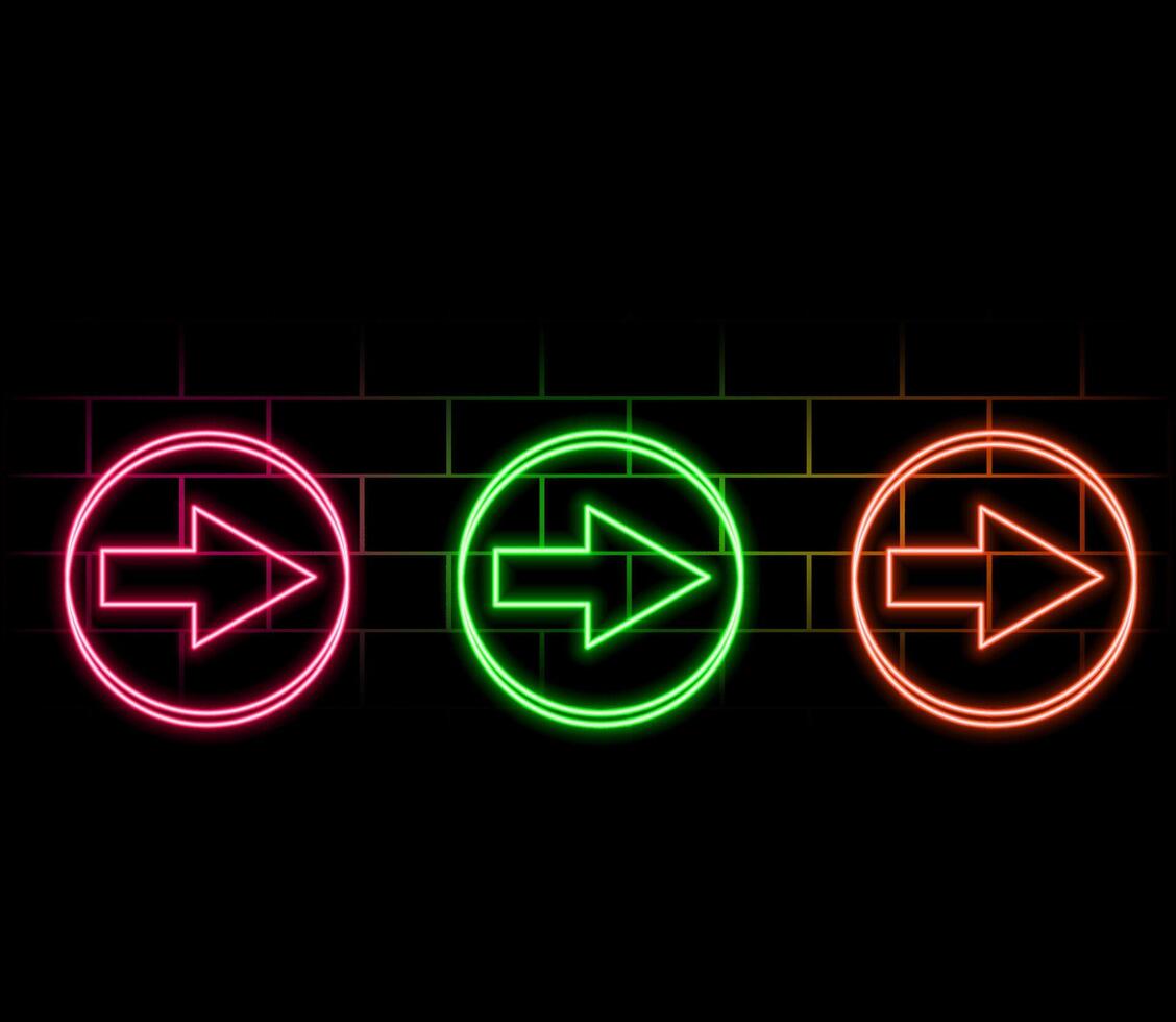 Neon arrow symbol icon. Black Background with arrow direction down. Directional sign. Flashing neon icon to the download arrow. neon arrow sign. vector