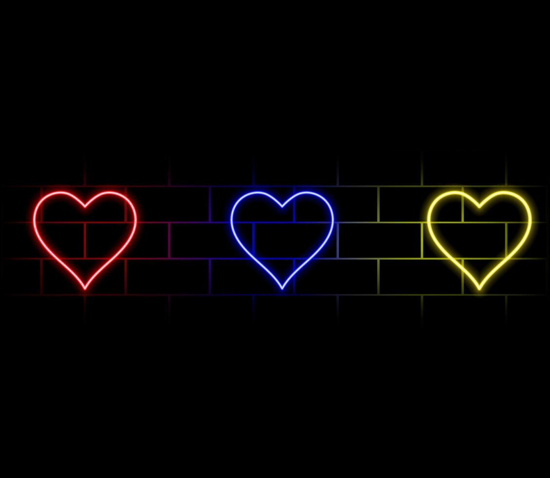 Neon light heart. Love sign with glow. Pink, red and purple leds. Laser frame for Valentine day. Electrical elements for design with text. vector