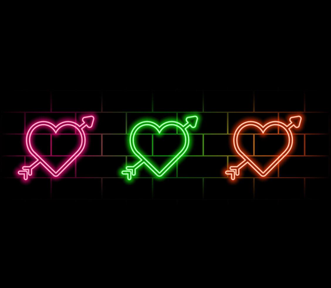 Neon heart suit icon. Glowing neon hearts sign, outline card suit symbol and silhouette in vivid colors. Poker playroom, card game and trick, poker tournament. icon set, sign, pictogram for UI vector