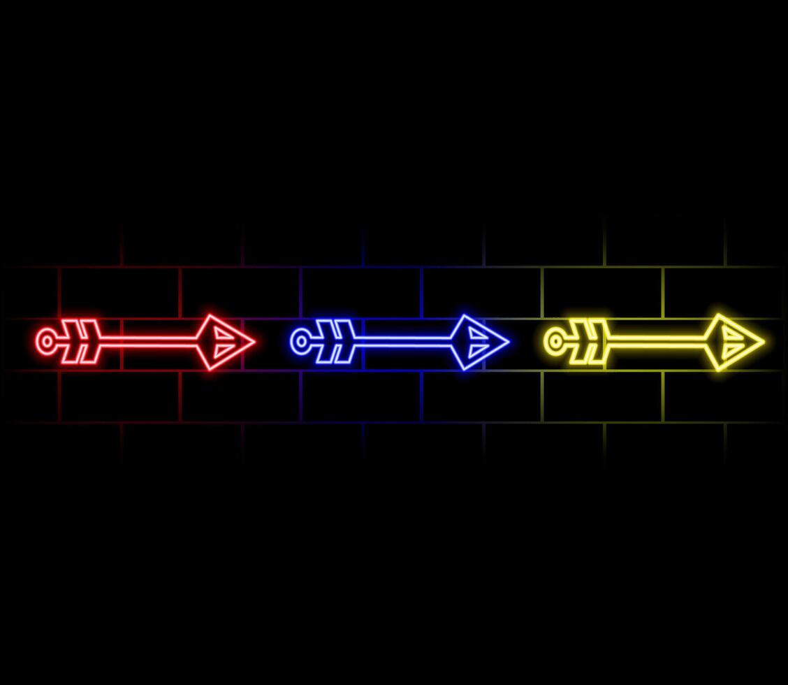 Neon arrow lamp wall sign isolated on transparent background. red power glowing bulb banner, light line or neon element. vector