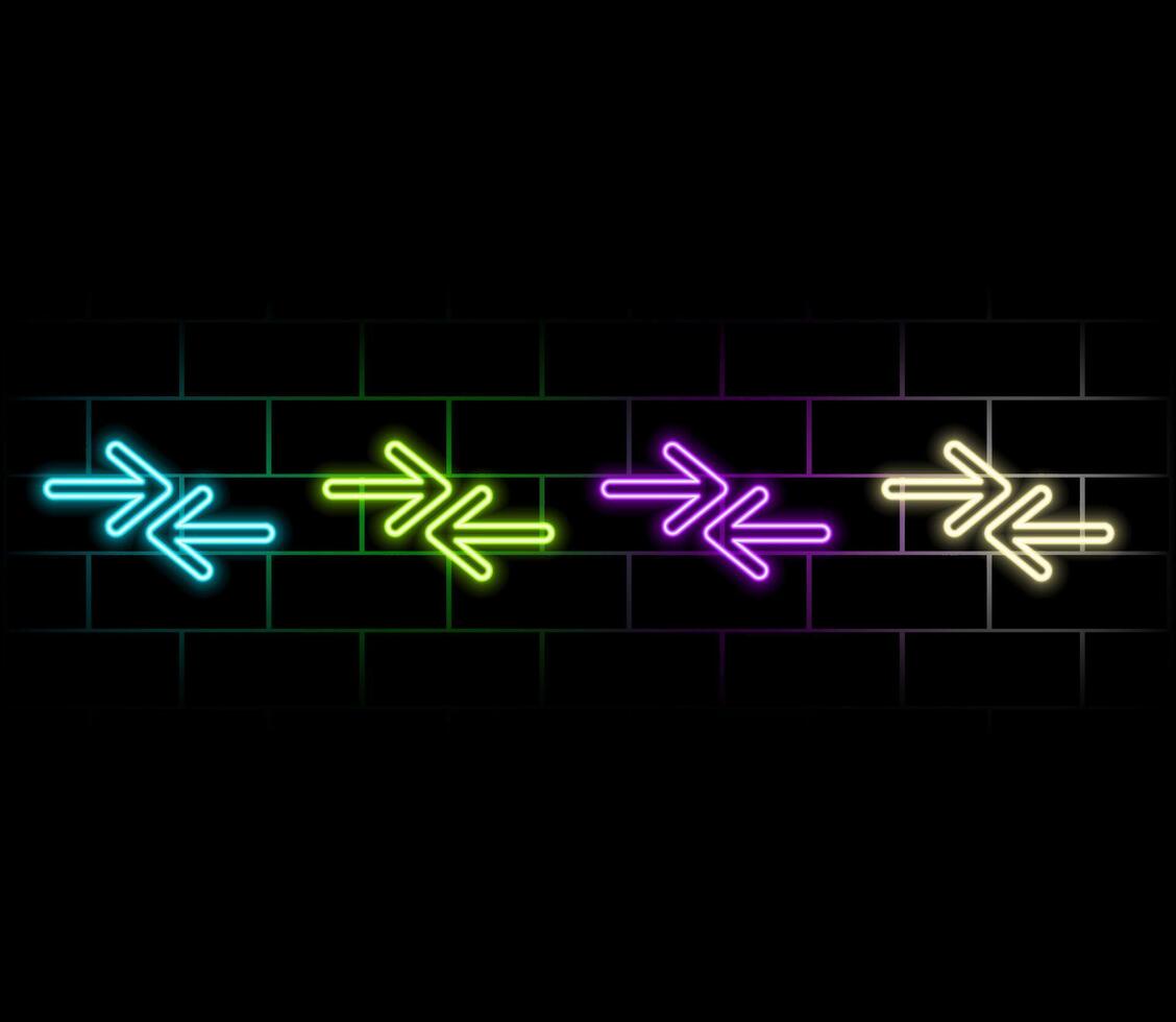 left and right neon arrows. neon road sign. Neon glowing arrow pointer black background. vector