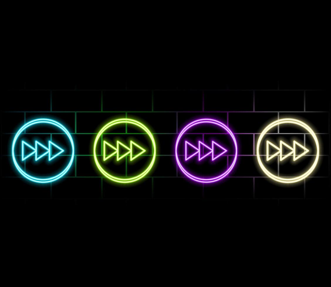 Futuristic Sci Fi Modern Neon Red Glowing Arrow Frame for Banner on Dark Empty Grunge Brick Background. Retro Neon Sign vector