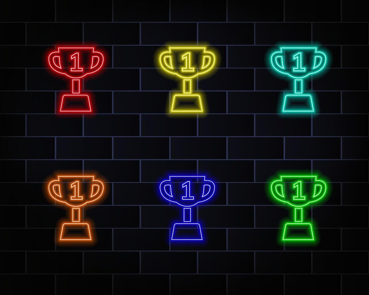 Neon icons, prize, reward. Red, blue and yellow neon icon set. red, yellow, blue, orange and green. vector