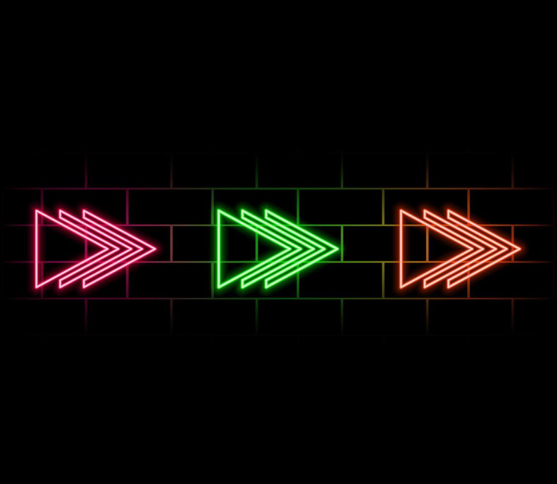 Neon Arrow Set. 3d Set of Glossy Arrows in Different Directions. Up, Right, Down, Left Shiny Arrow Buttons. Set of Light Blue Icons for Web and Mobile Game Design on Isolated Dark Background. vector