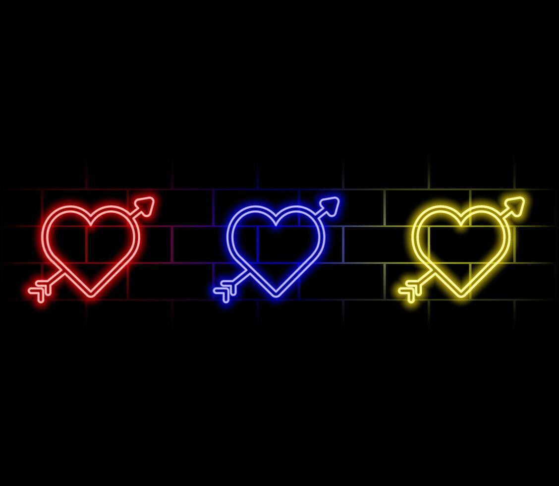 Bright heart. Neon sign. Retro neon heart sign on black background. Design elements for Happy Valentine's Day. Ready for your designs, wallpapers, greeting cards, banners. illustration. vector