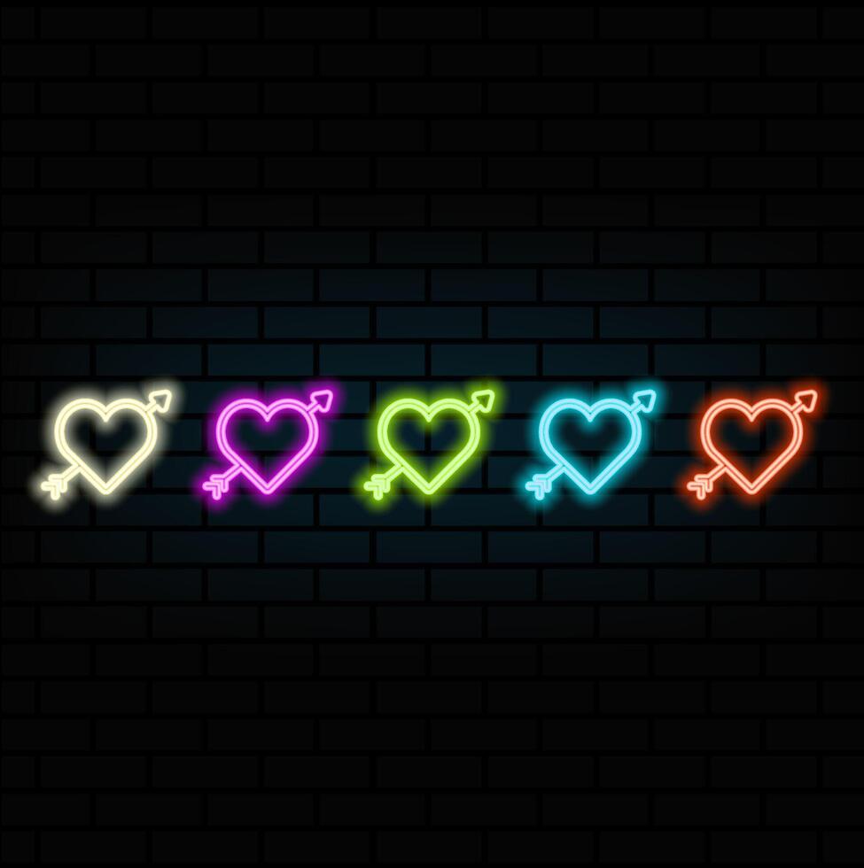 Neon heart signboard on the red background. illustration vector