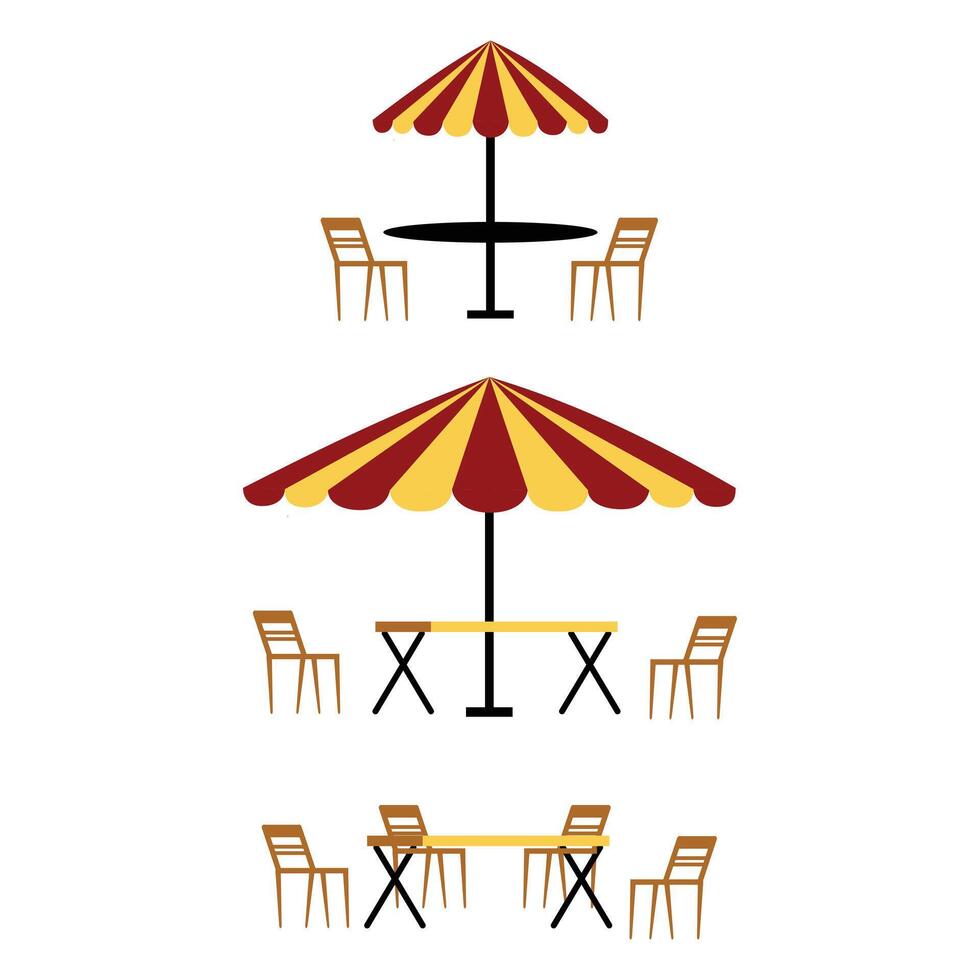 Beach umbrella and chairs icon. Flat color design. Flat illustration of beach umbrella and chairs icon for web design. outdoor cafe design element vector