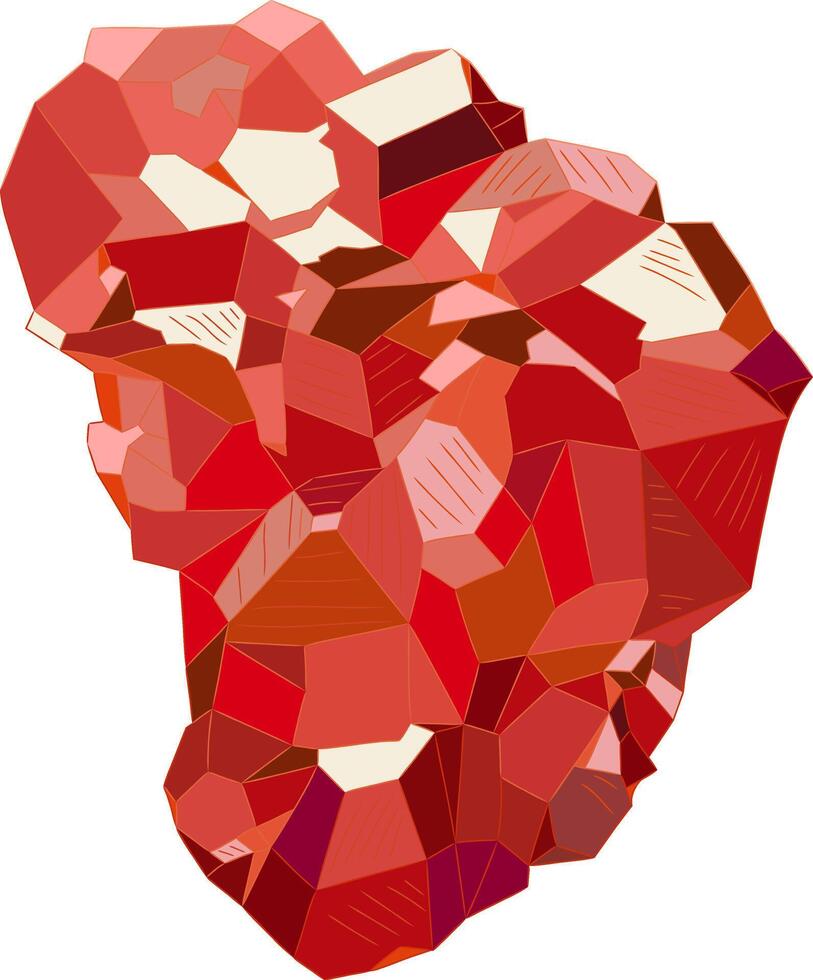 Natural red-brown rough spessartite gemstone shaped like heart. vector