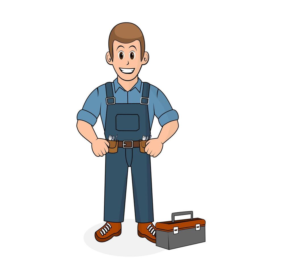 Boy Character Technician with tool box Illustration vector
