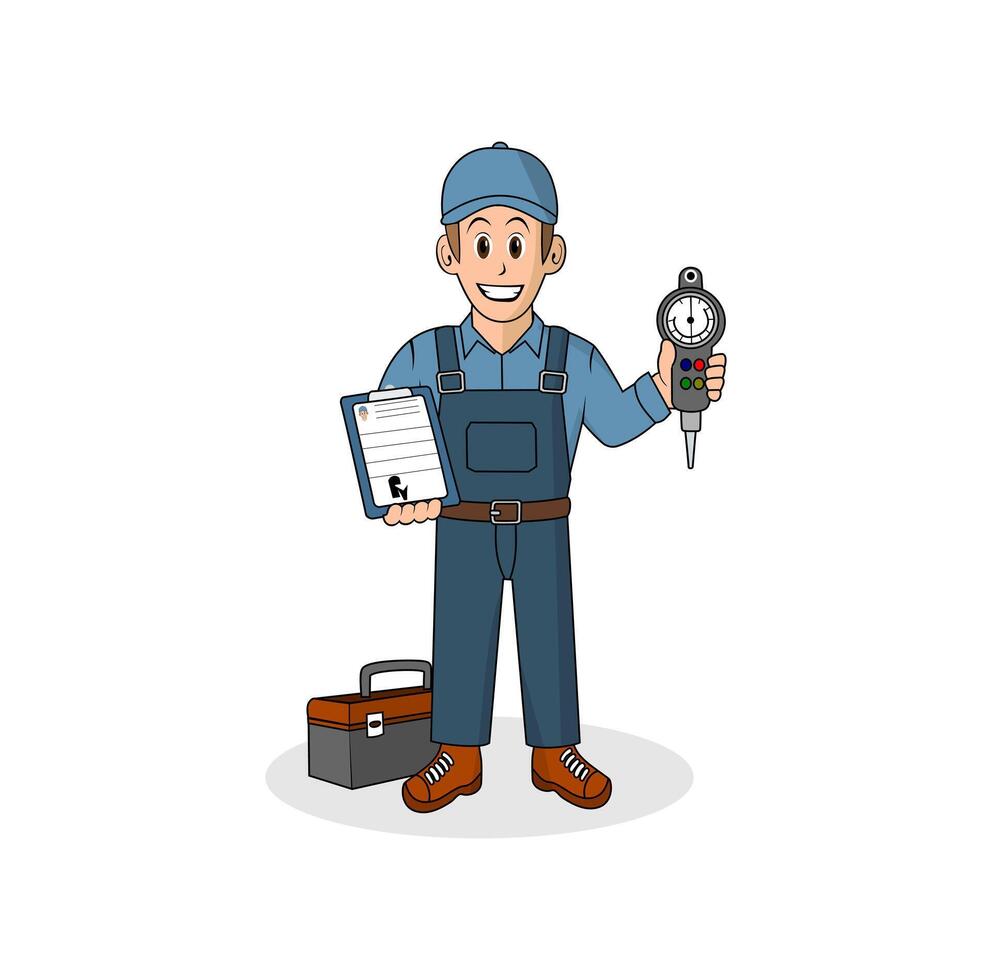 Boy Technician holding a monometer Cartoon Character Illustration vector