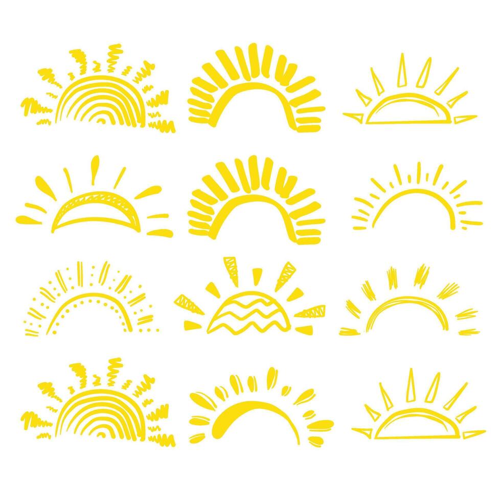Sun Icons Set With illustration style doodle and line art vector