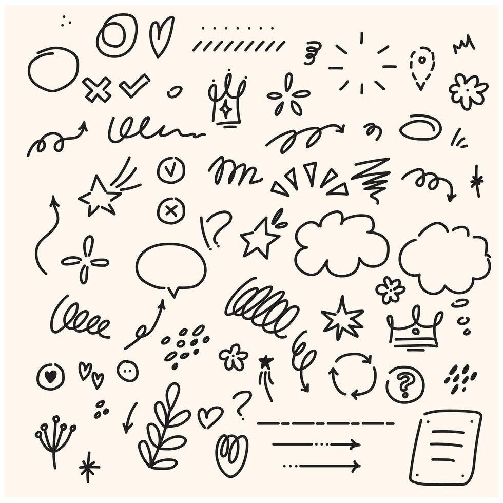 Sketch underlines and icons With illustration style doodle and line art vector