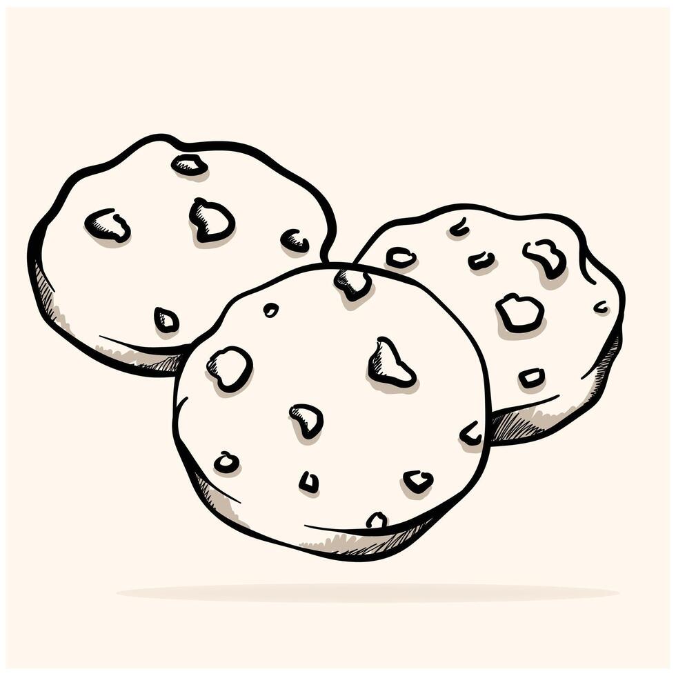chocokate cookies With illustration style doodle and line art vector