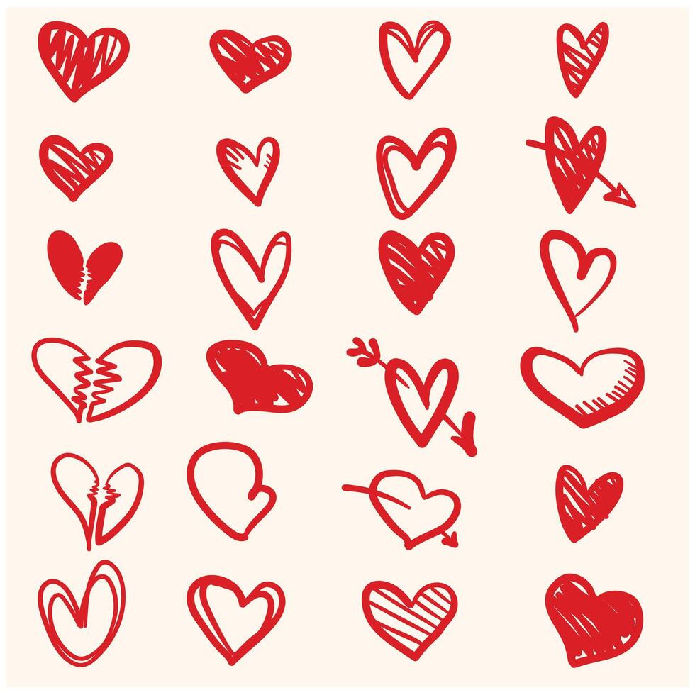 Doodle red sketch hearts With illustration style doodle and line art vector
