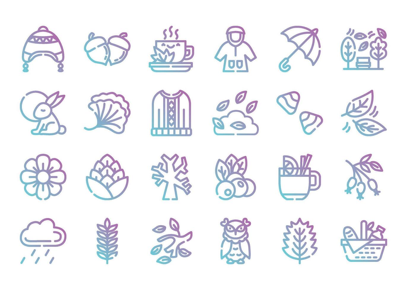 Seasonal autumn in gradient outline icon set. illustration vector