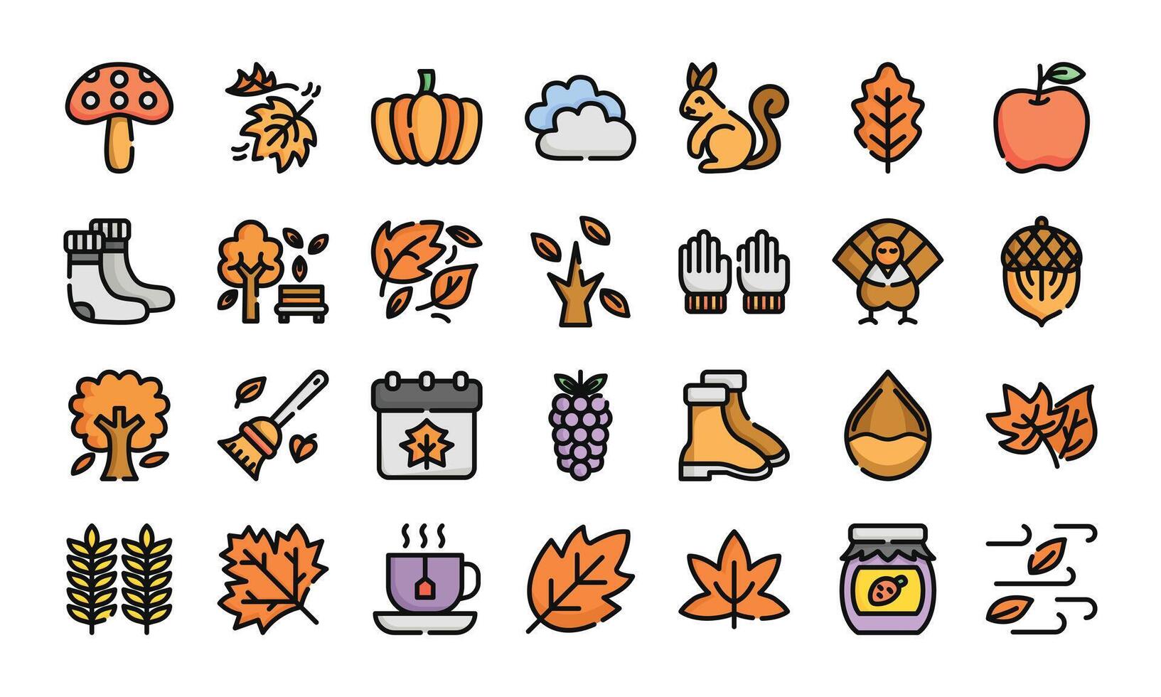 Autumn filled outline icon set. illustration vector