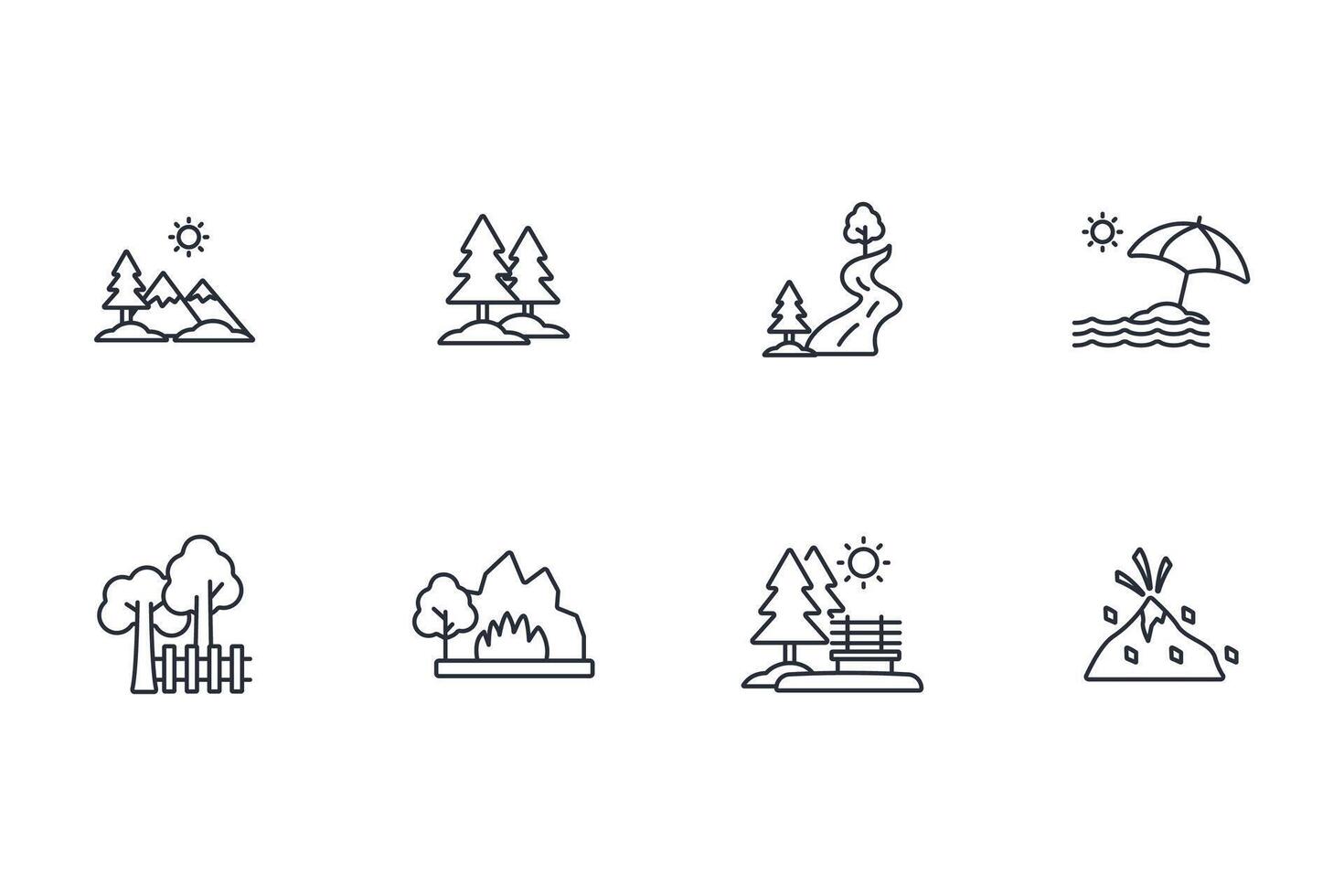 Landscape icon set..Editable stroke.linear style sign for use web design,logo.Symbol illustration. vector