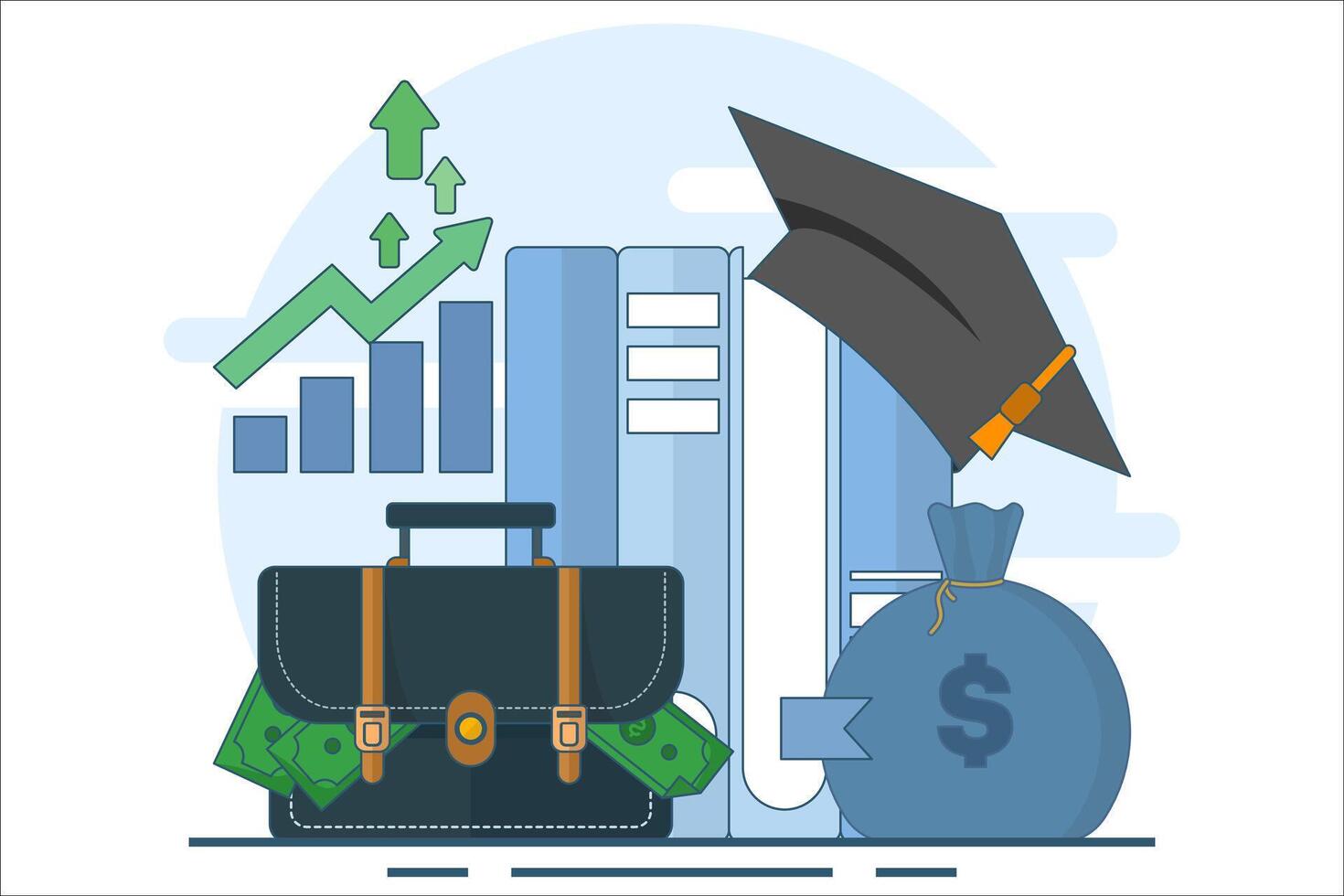Financial education concept. Investing money in education, self-development and knowledge. Personal finance management and financial literacy concept. Flat . vector