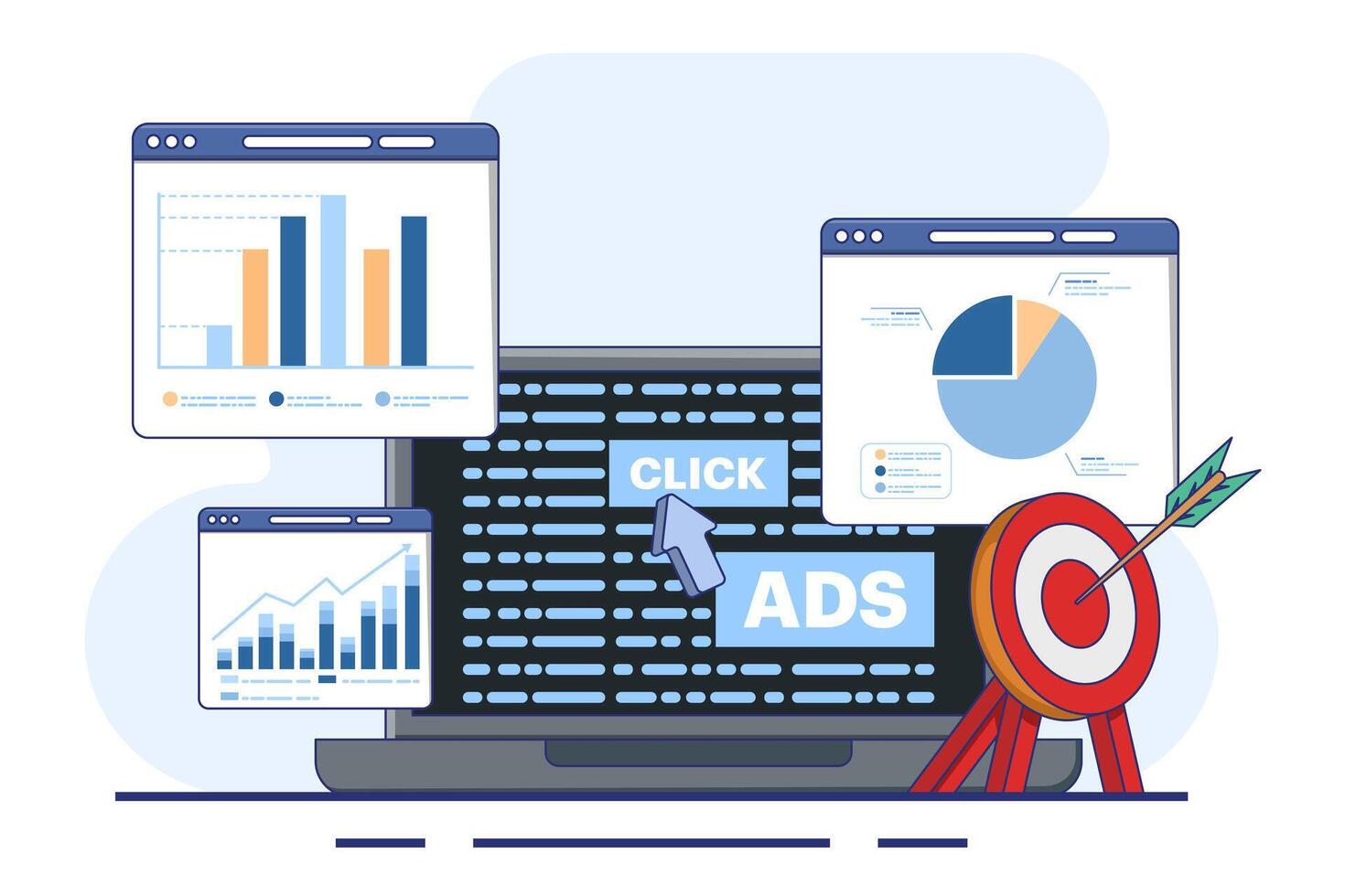 Pay per click concept for websites. Advertising on the internet, clicking on ads, pay per click system. Advertising. vector