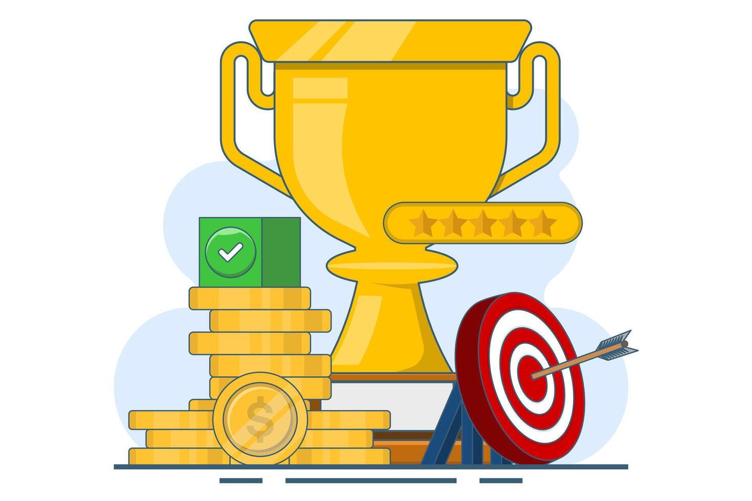 Goals and achievements, Business goals, achievement and success concept. Arrows hit the target with a big cup, target, target center, business. vector