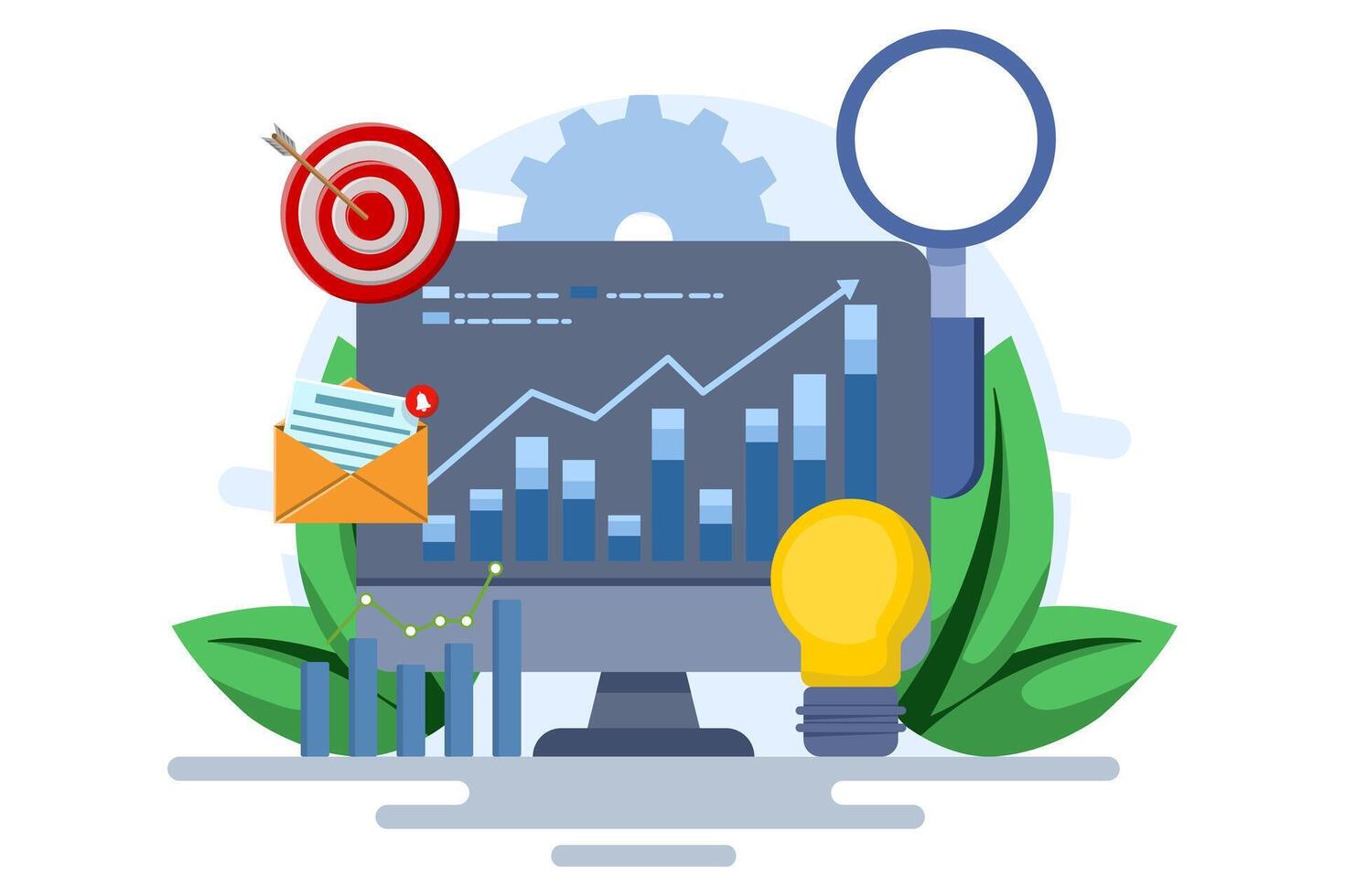Business performance data analysis concept, Search engine optimization, Market research chart, Data analysis. vector