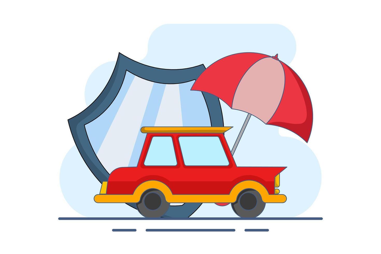 Car protection service concept, car repair warranty guarantee for a certain period of time, flat cartoon website landing page with vehicle protected with key guard or umbrella security banner. vector