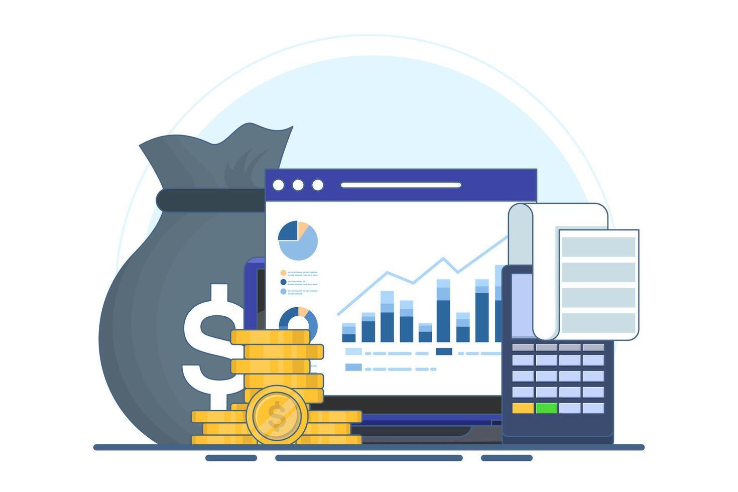 Accounting and finance concepts. Accounting profit is calculated by subtracting expenses from revenue. Budget income. Business accountant with calculator. vector