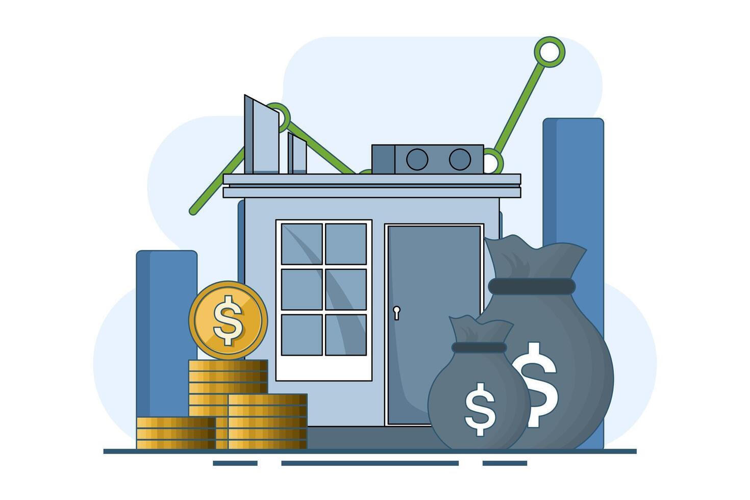 Real estate concept and stack of coins. saving money for a house, property financing concept, investing money. Investment in construction. Mortgage concept for construction. flat . vector