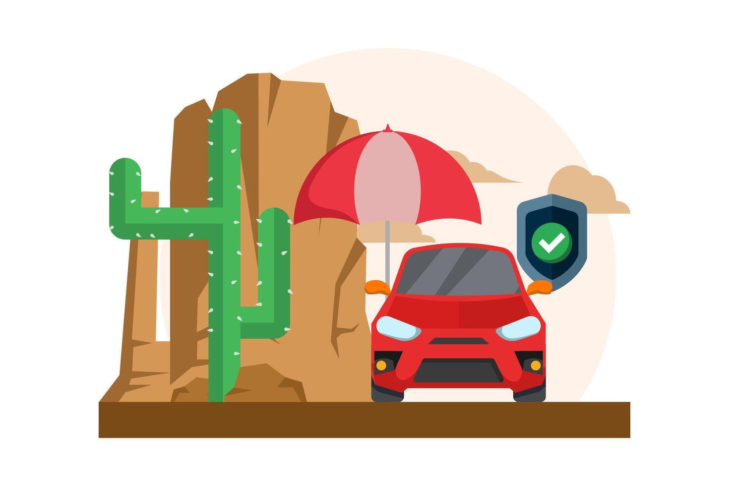 Car protection service concept, car repair warranty guarantee for a certain period of time, vehicle protected with key safe or umbrella security banner. Flat illustration. vector