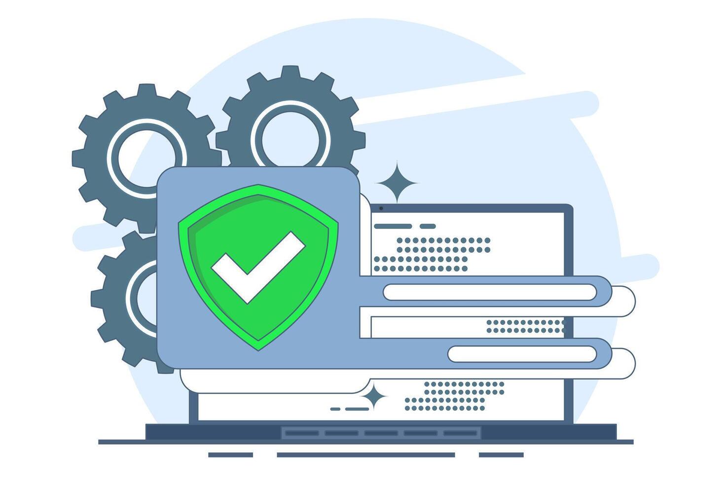 Device security concept with password access. The system requires a password for access. Analog window with login screen and shield with lock on it. illustration. vector