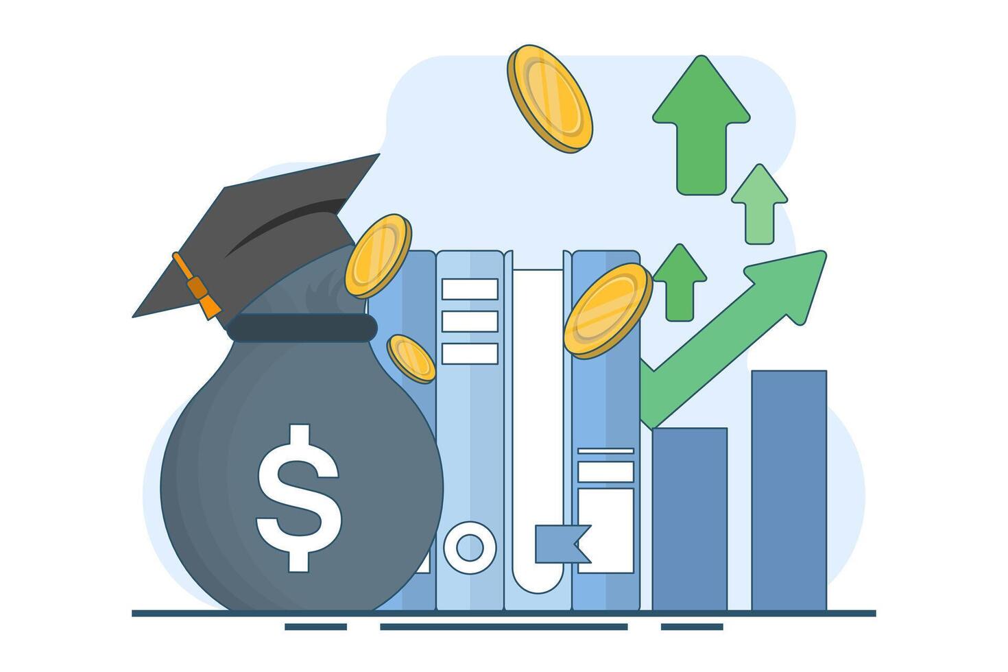 Financial education concept. Investing money in education, self-development and knowledge. Personal finance management and financial literacy concept. Flat . vector