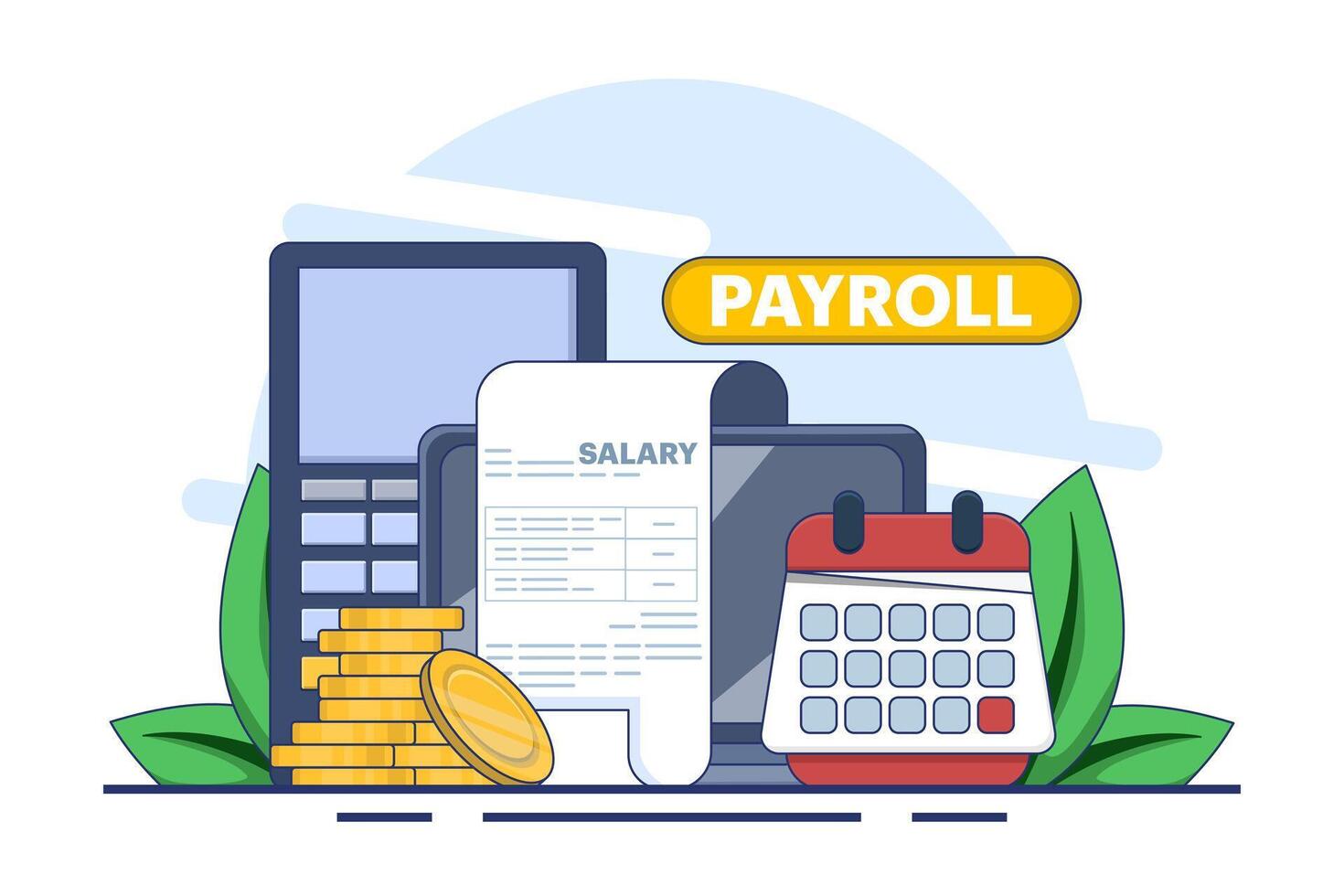 payroll system concept, online income calculation and automatic payment, administrative accounting office or calendar payment date, online payroll. vector