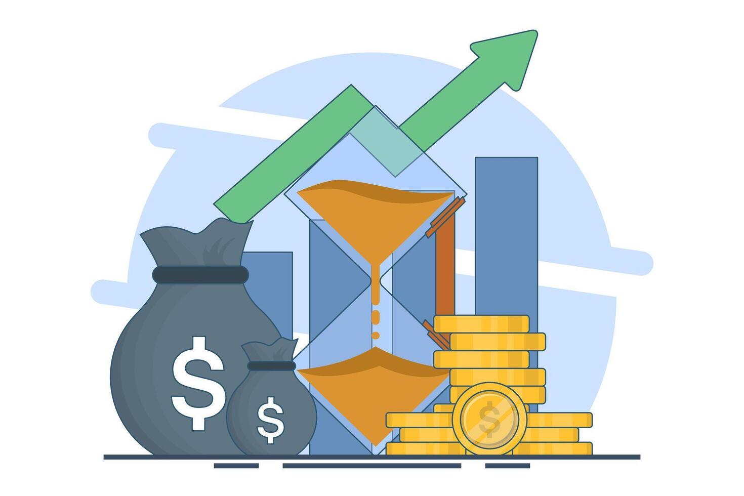 Concept of revenue growth, financial strategy, high return on investment, budget balance, fundraising, long term improvement. vector