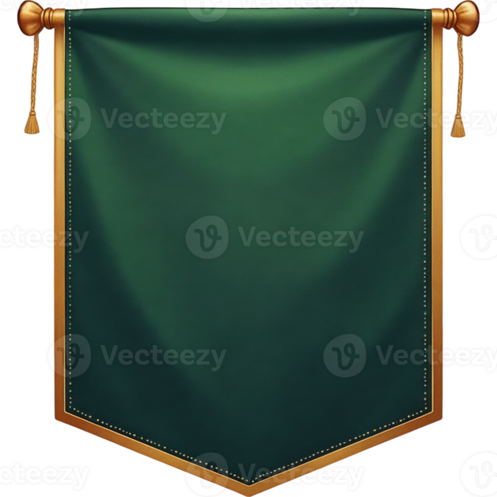 A green banner with gold trim hanging from a pole png