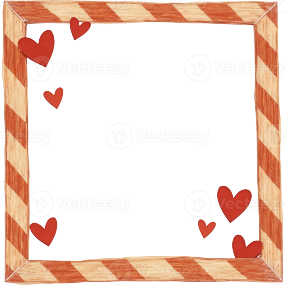 A frame with a red and white striped border and hearts png