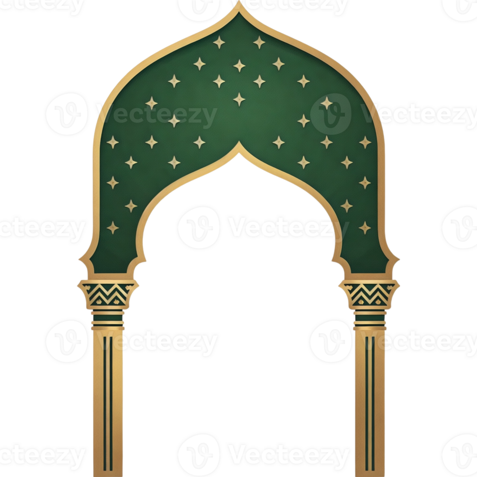 A green archway with gold accents and stars png