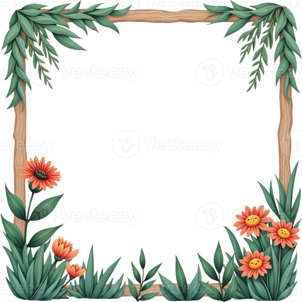 A frame with a green border and a bunch of flowers inside png