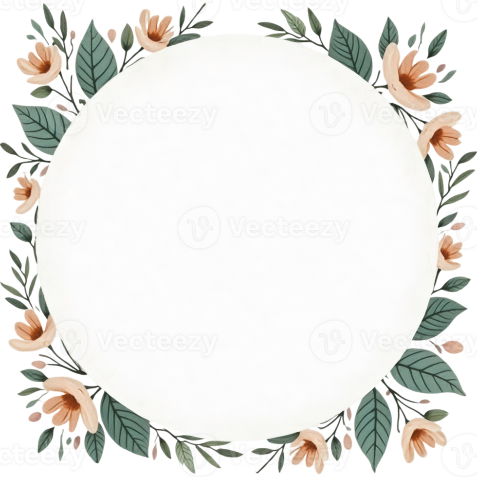 A white circle with green leaves and flowers surrounding it png